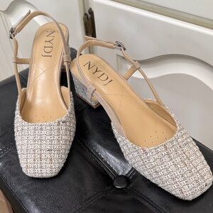 New in the box-NYDJ Women's Tweed Slingback - Cream and Tan